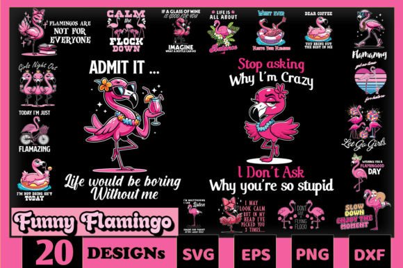 Funny Cute Flamingo SVG Bundle for Crafts and Graphics