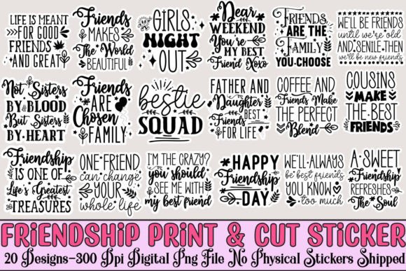 Funny Friendship Print Stickers Bundle Graphics for Crafts