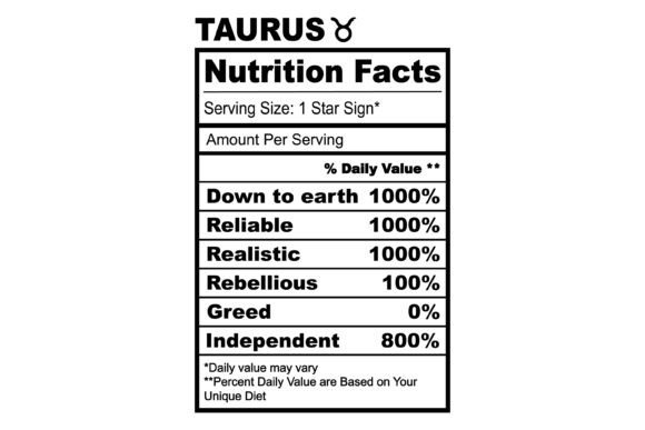 Taurus Zodiac Nutrition Facts SVG for Crafts and Graphics