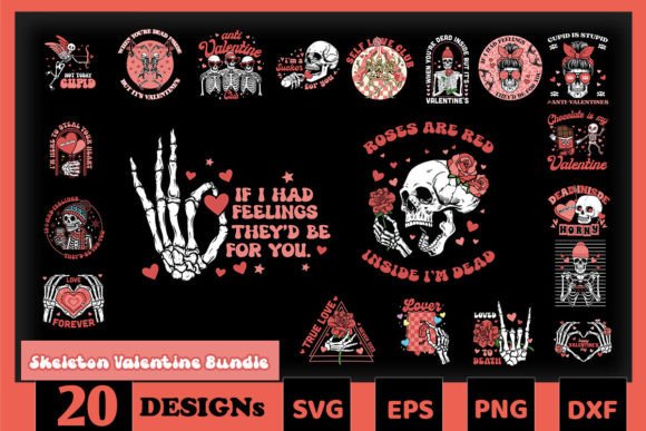 Valentine Skeleton SVG Bundle Graphics for Crafts